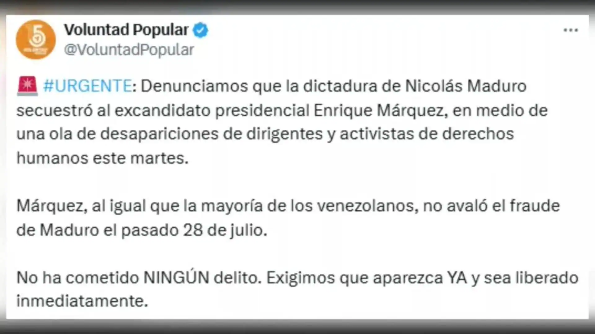 Fue detenido el excandidato presidencial Márquez en Venezuela, según denuncia el partido VP Fue detenido el excandidato presidencial Márquez en Venezuela, según denuncia el partido VP